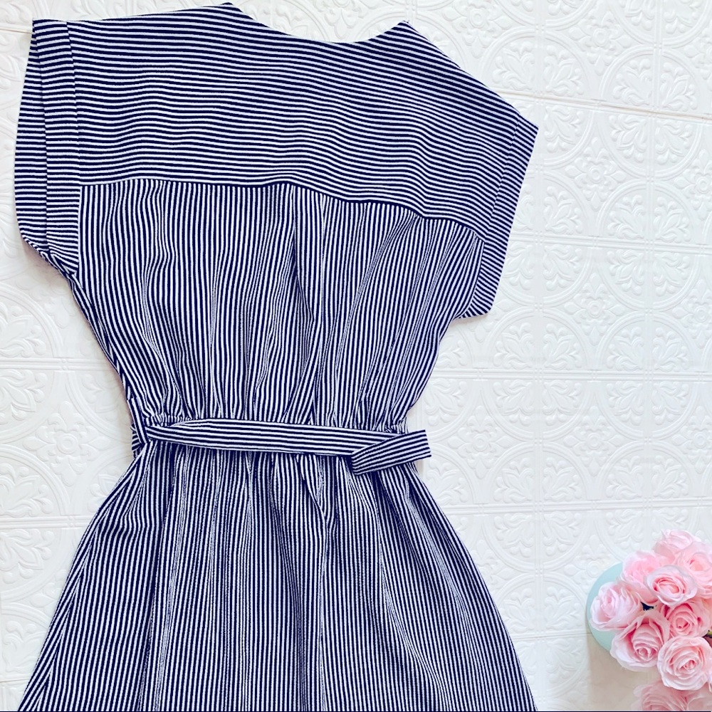 Navy and White Striped Summer Wrap Dress - Picture 3 of 5